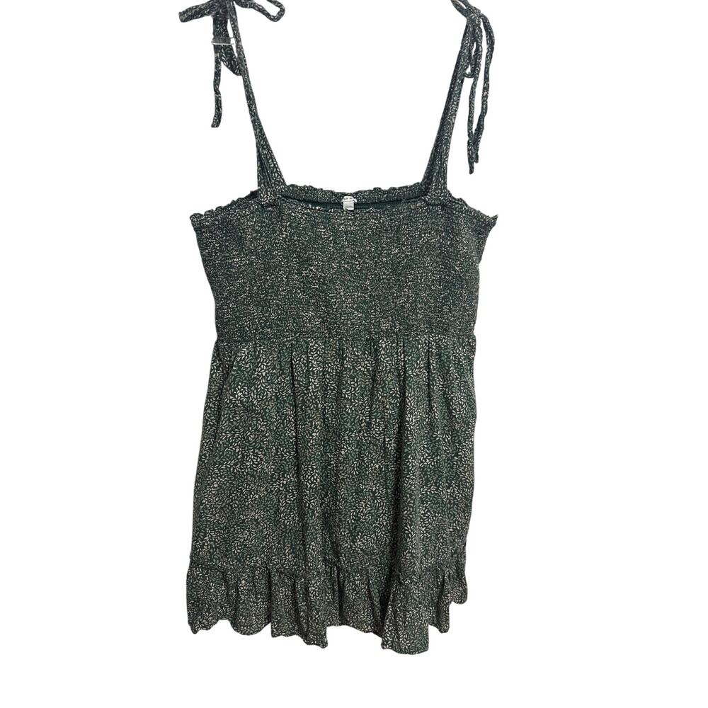 Aerie Green Floral Smocked Mini Dress Shoulder Ties Ruffled Hem Size XL - Picture 2 of 11